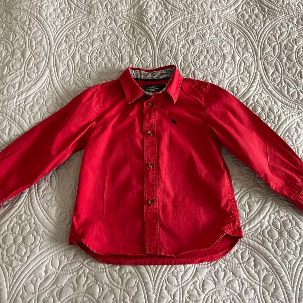 Red H&M Button Down  Long Sleeve  Shirt  Cotton boy 3-4 Y